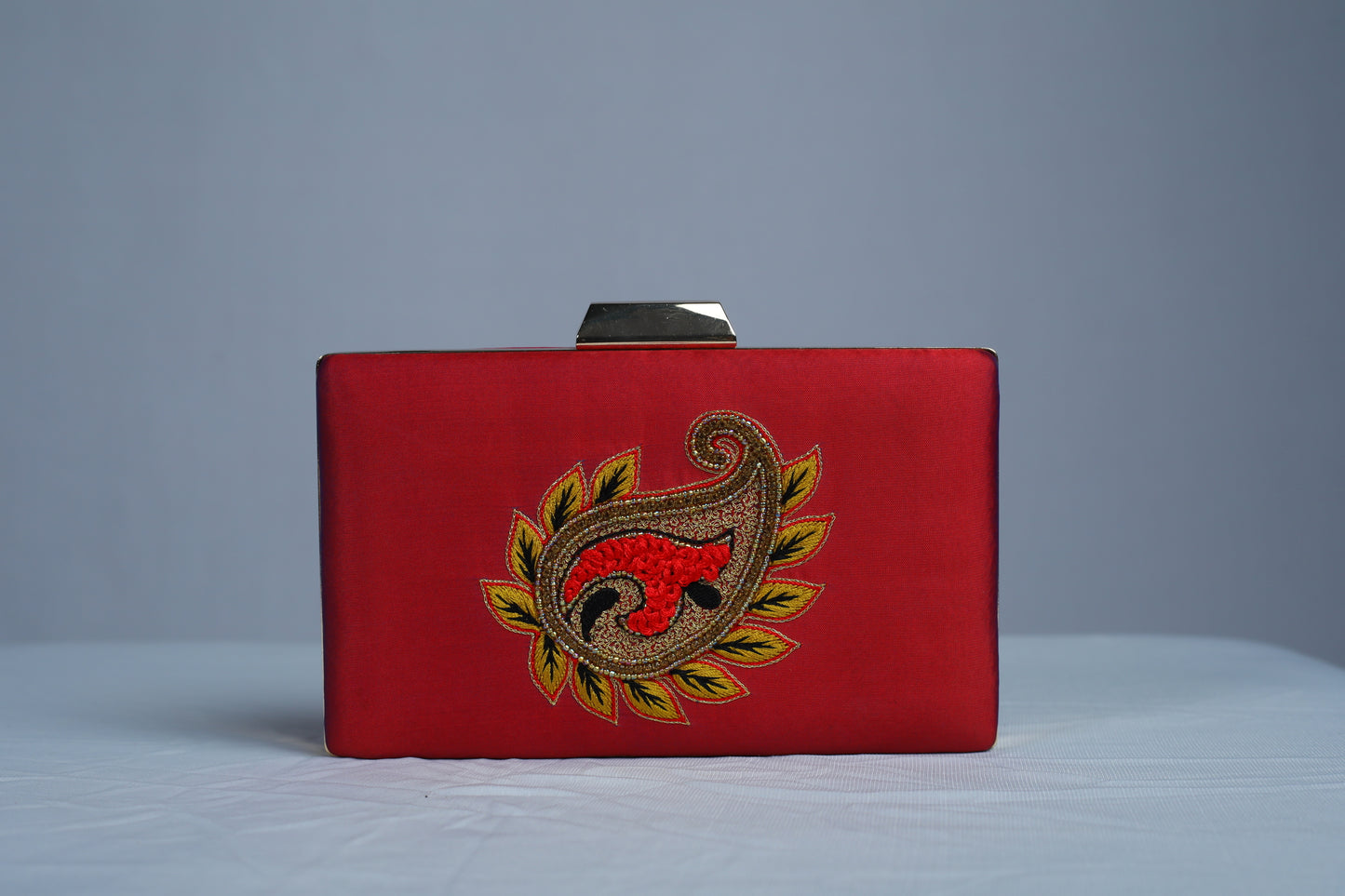 Ethnic Leaf Design Aari Work Box Clutch