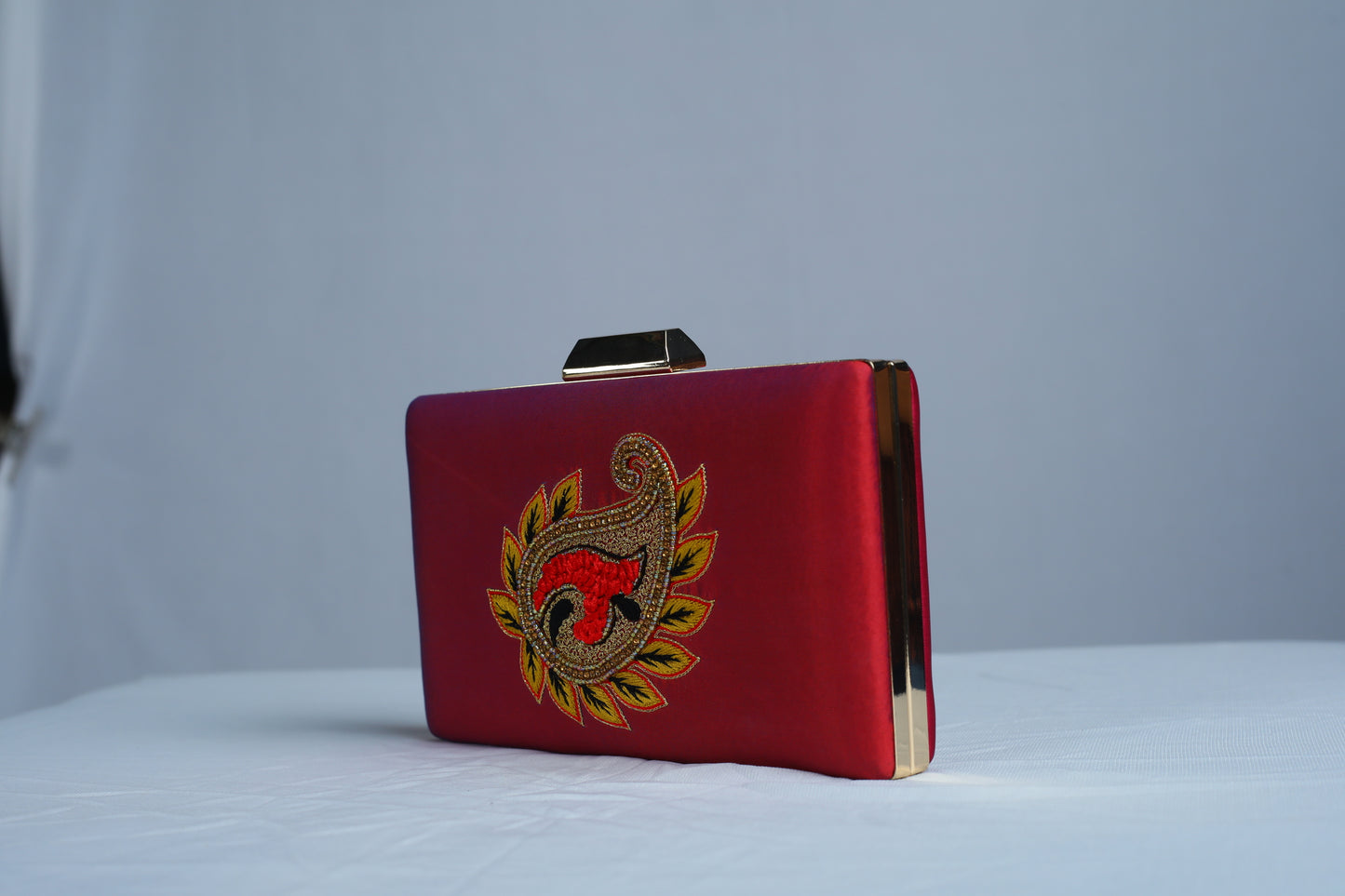Ethnic Leaf Design Aari Work Box Clutch