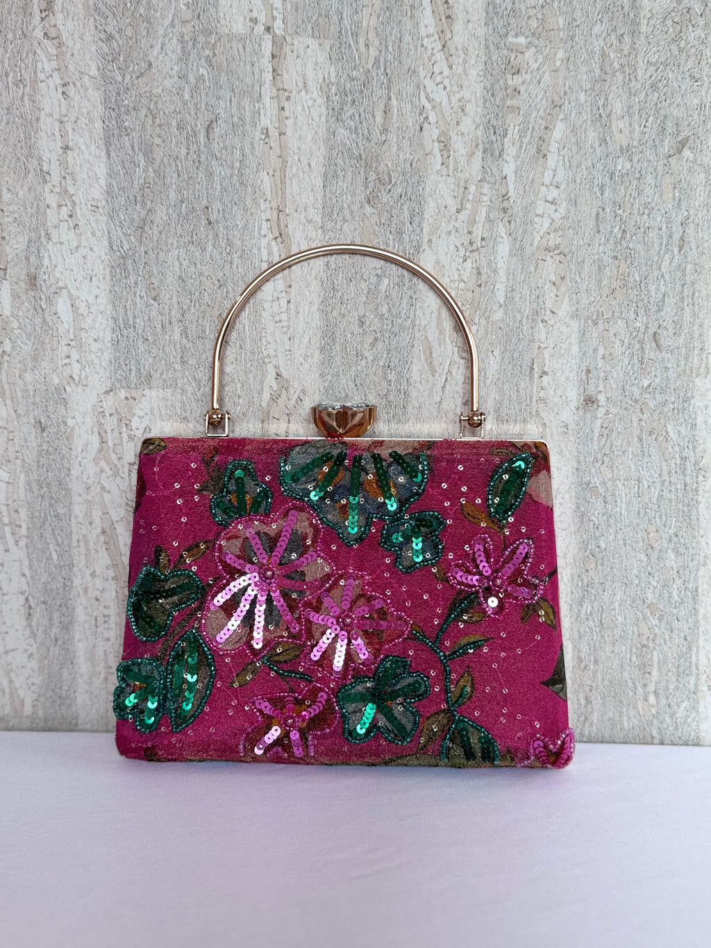 Aari Work Box Clutch - Dark Pink