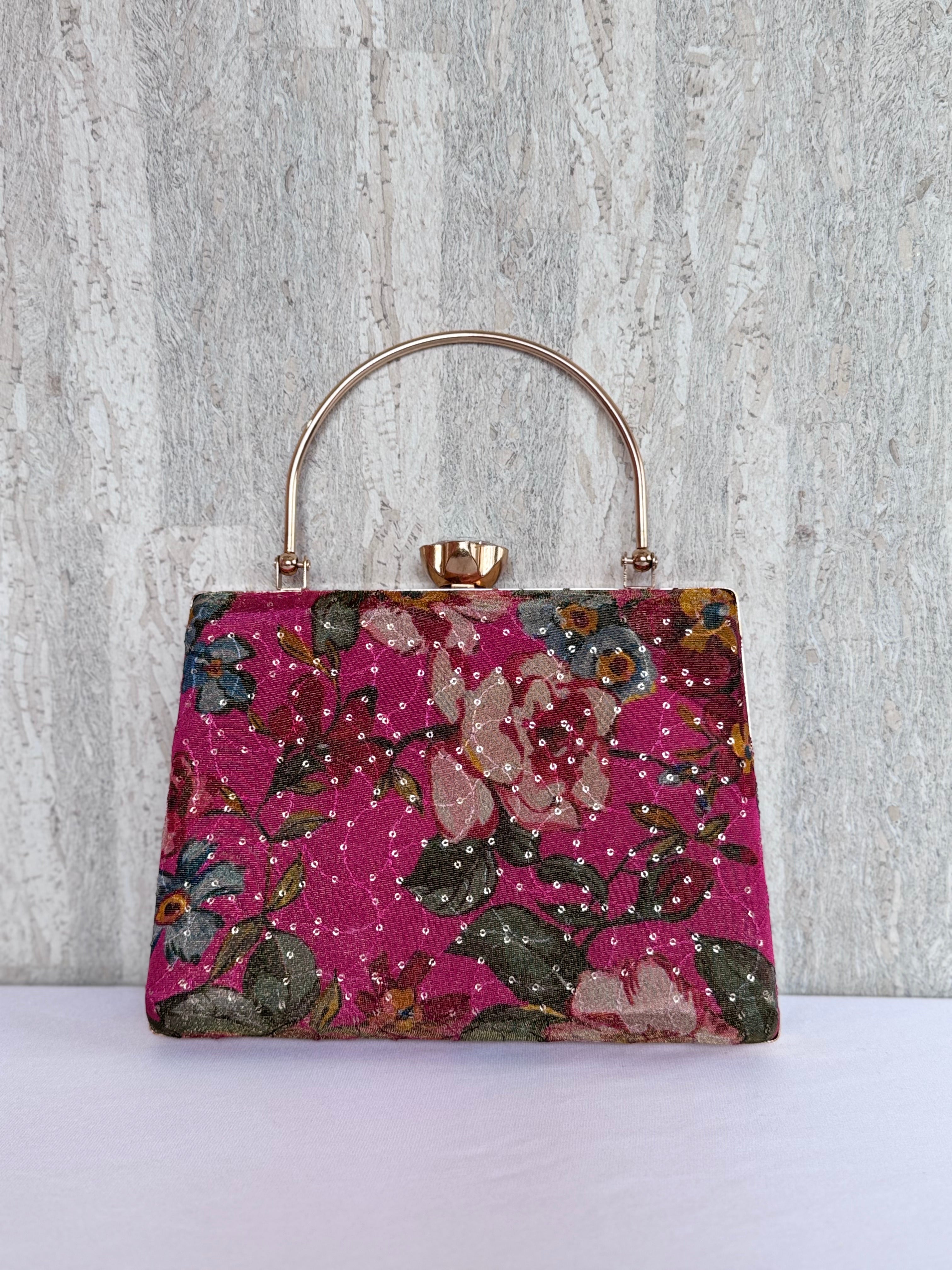 Aari Work Box Clutch - Dark Pink