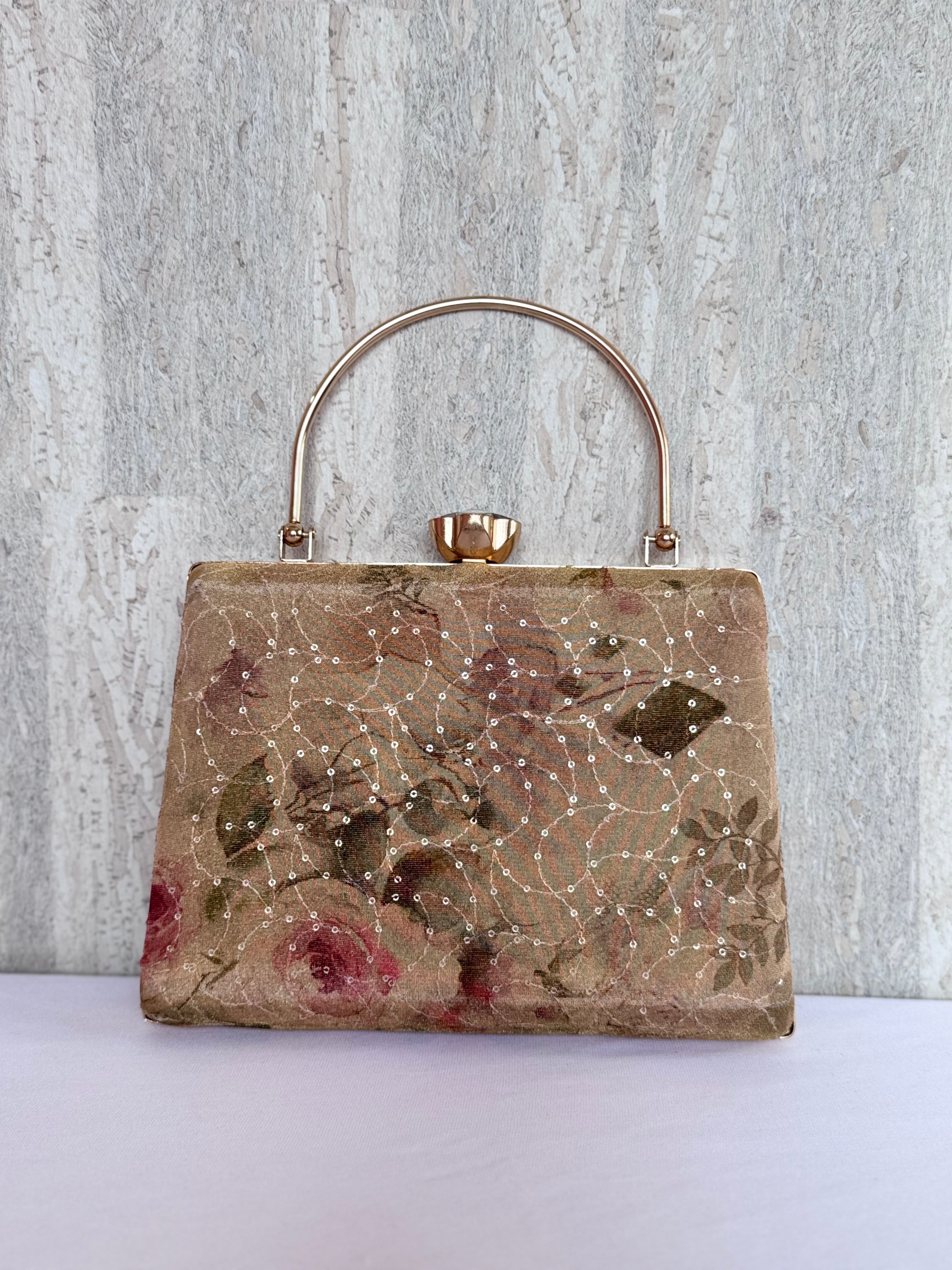 Aari Work Box Clutch - Beige