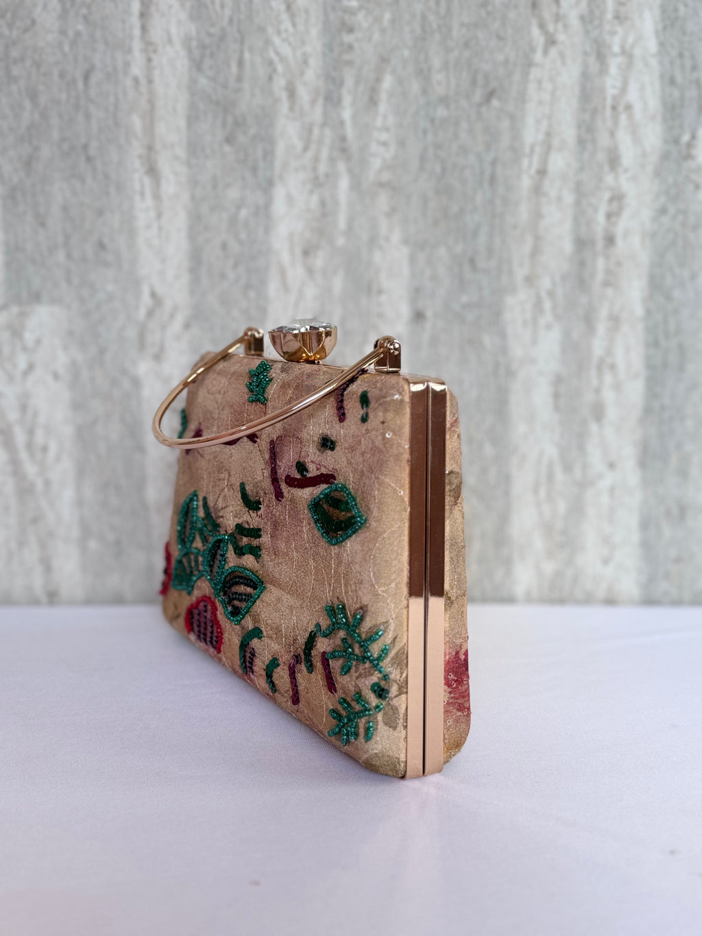 Aari Work Box Clutch - Beige