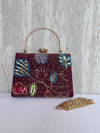 Aari Work Box Clutch - Wine