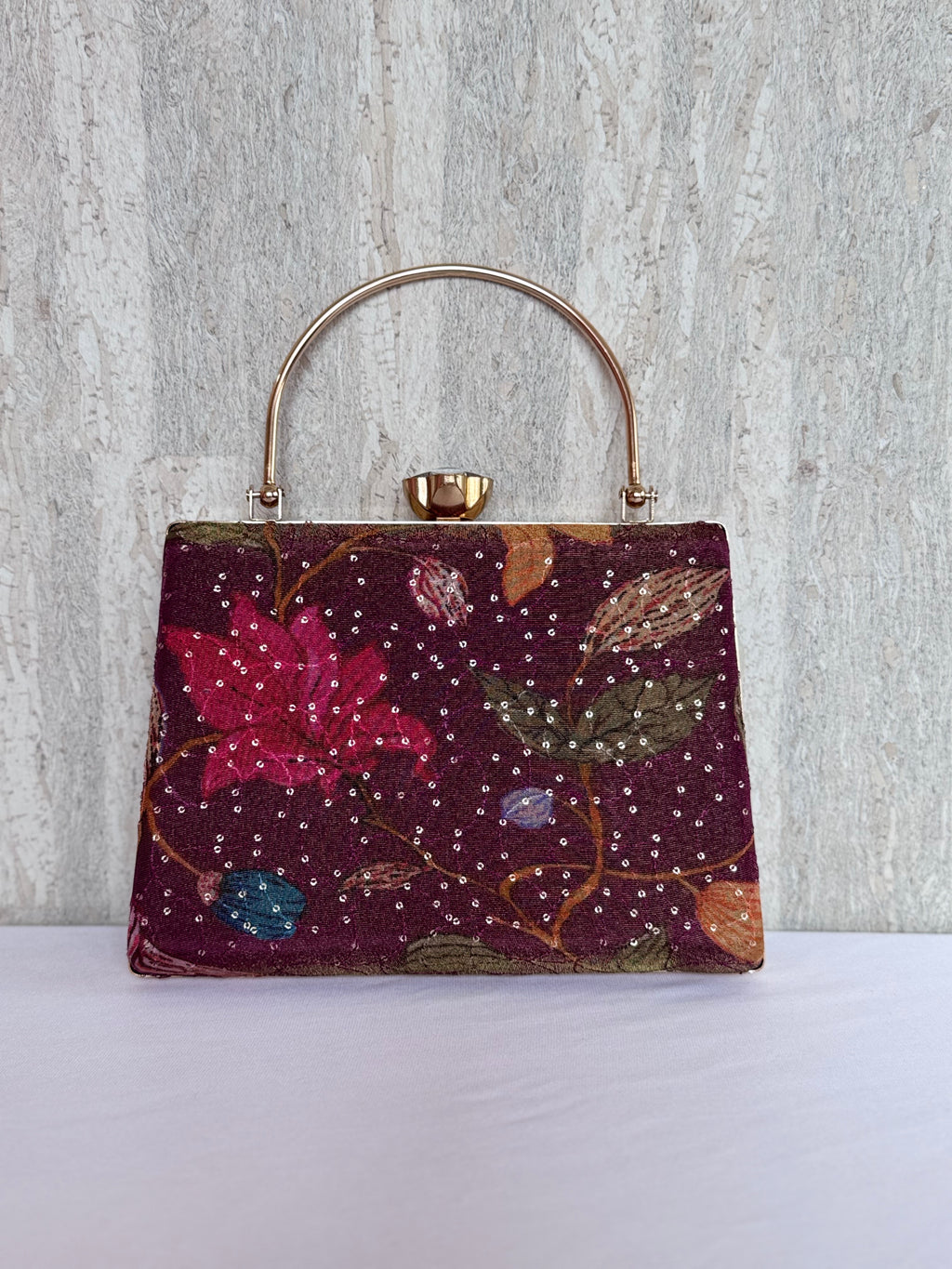 Aari Work Box Clutch - Wine