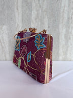 Aari Work Box Clutch - Wine