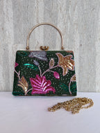 Aari Work Box Clutch - Bottle Green