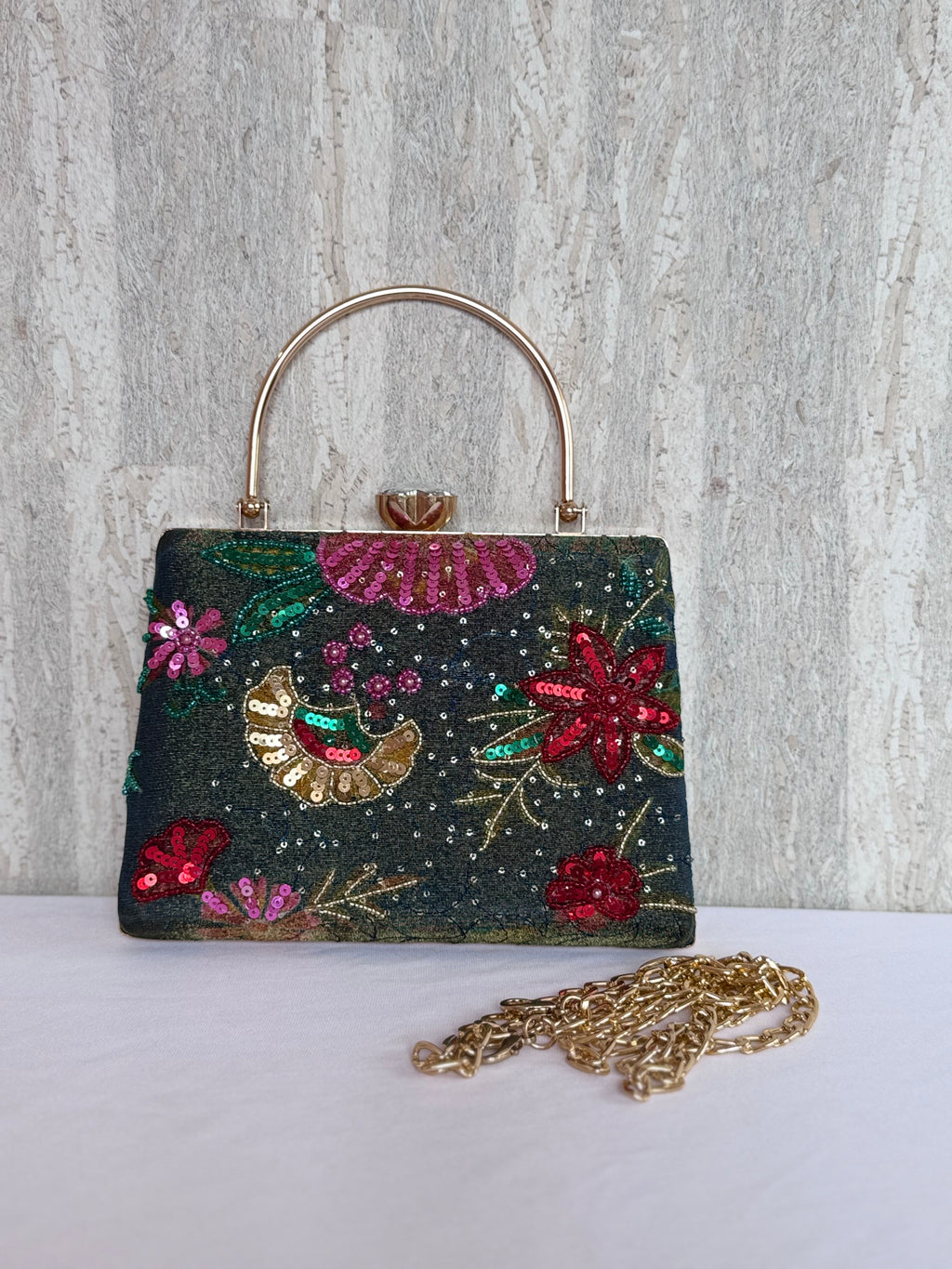 Aari Work Box Clutch - Bluish Green