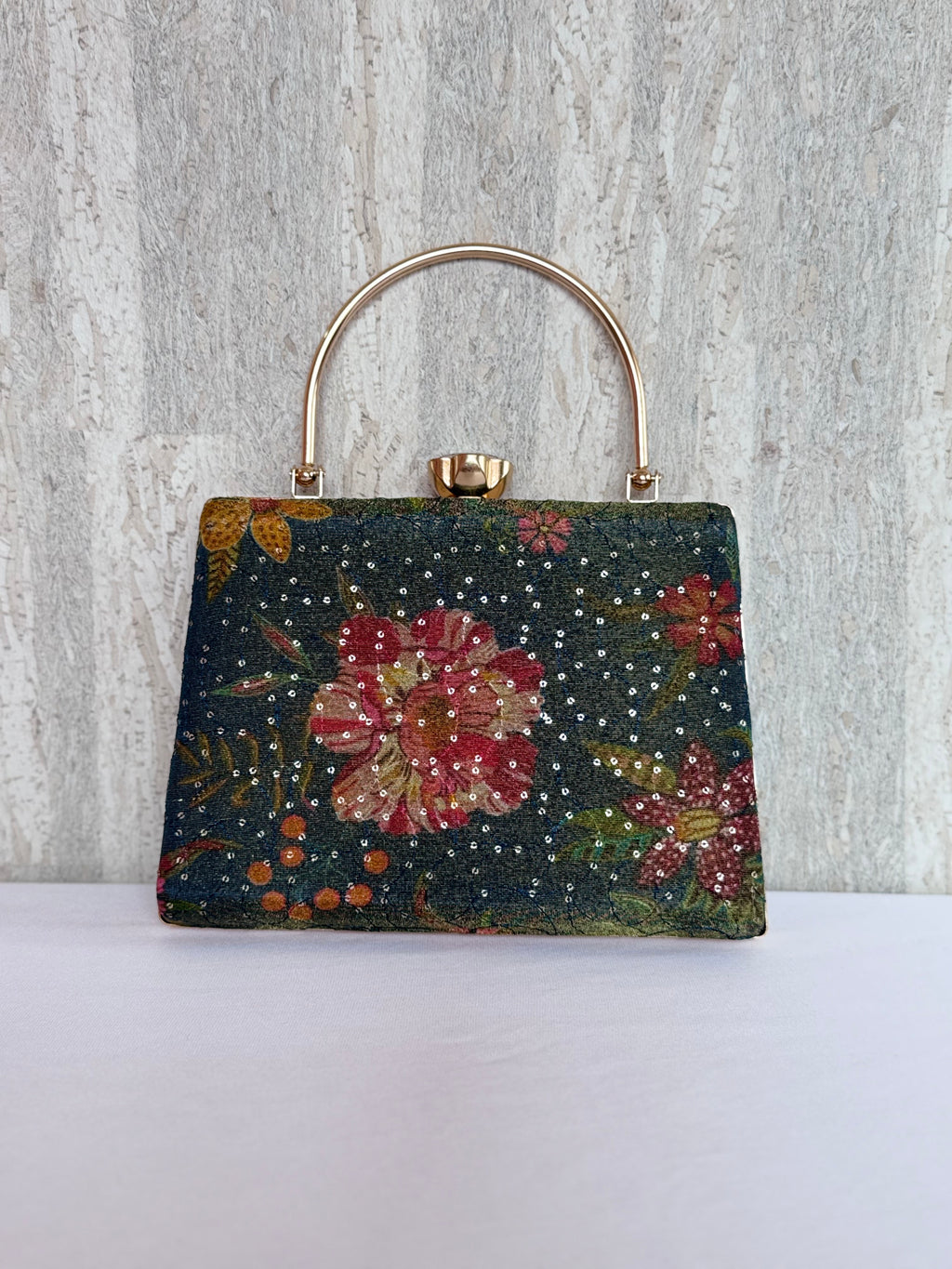 Aari Work Box Clutch - Bluish Green