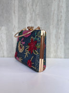 Aari Work Box Clutch - Bluish Green