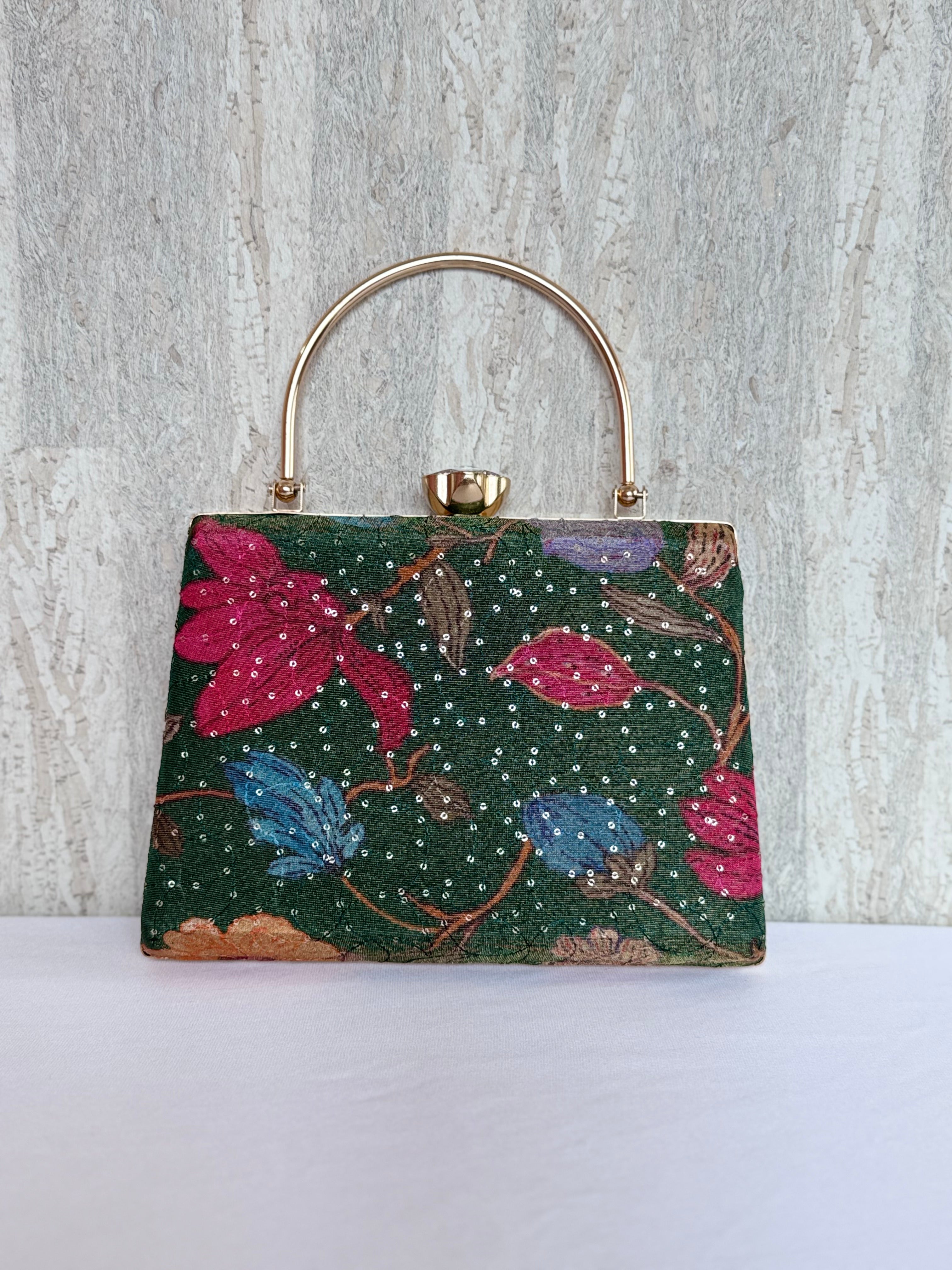 Aari Work Box Clutch - Bottle Green