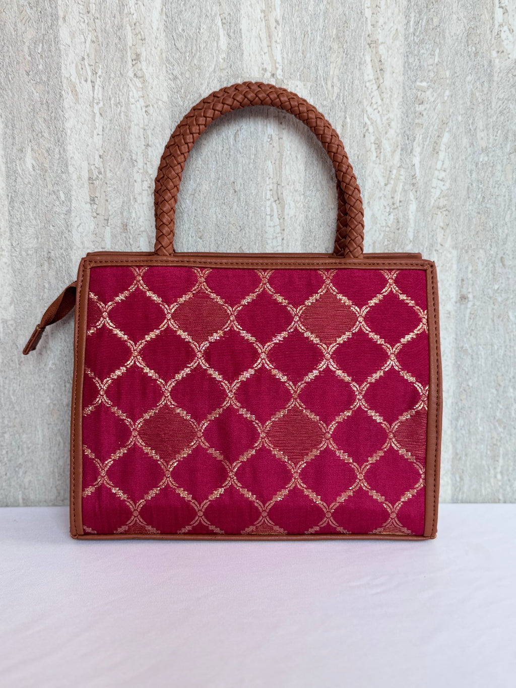 Artista Maroon Grid Box Tote
