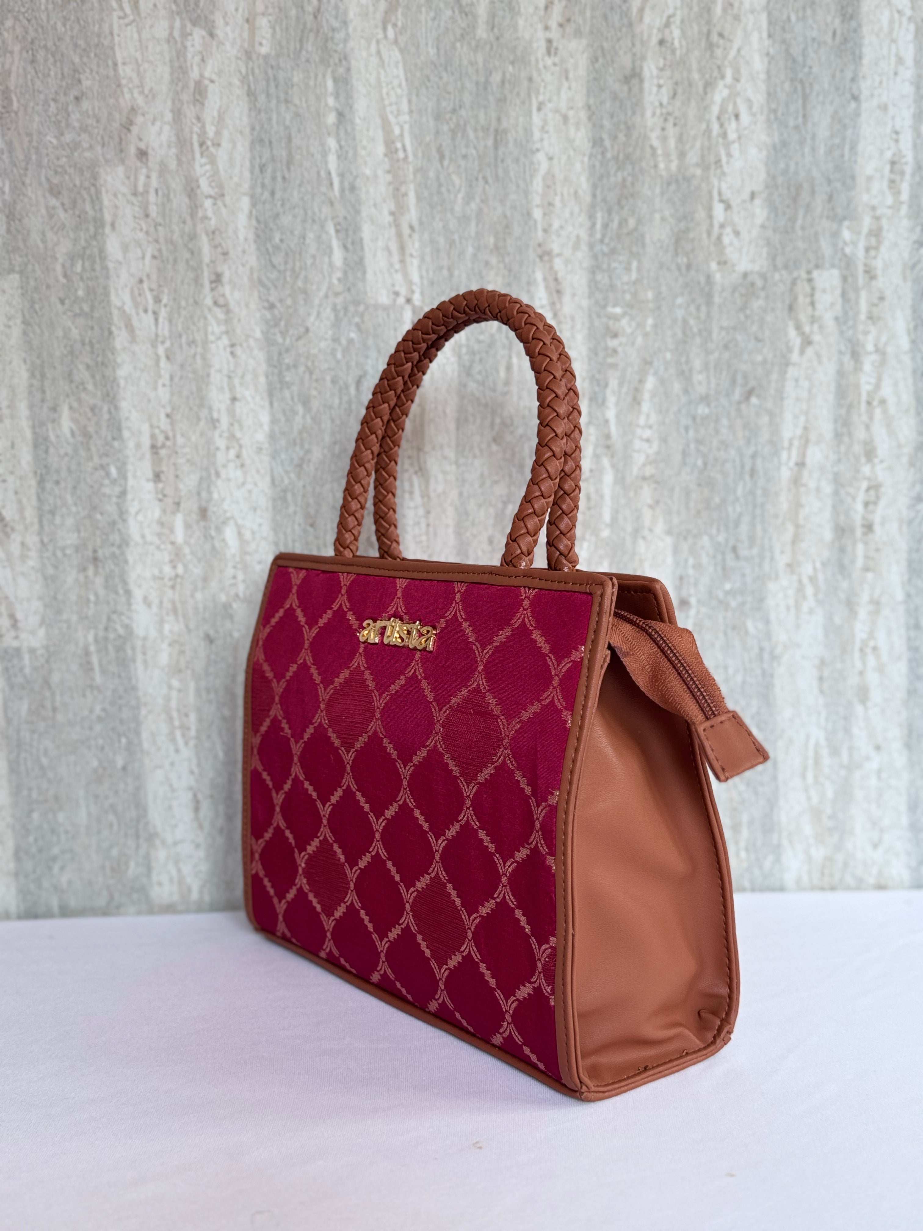 Artista Maroon Grid Box Tote