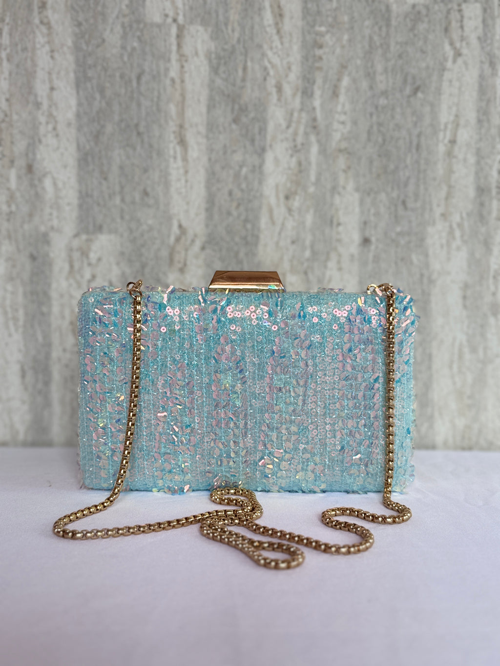 Aqua Sequins Casket Clutch