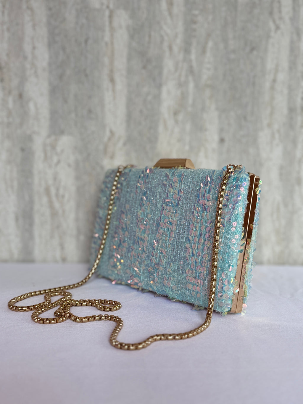 Aqua Sequins Casket Clutch