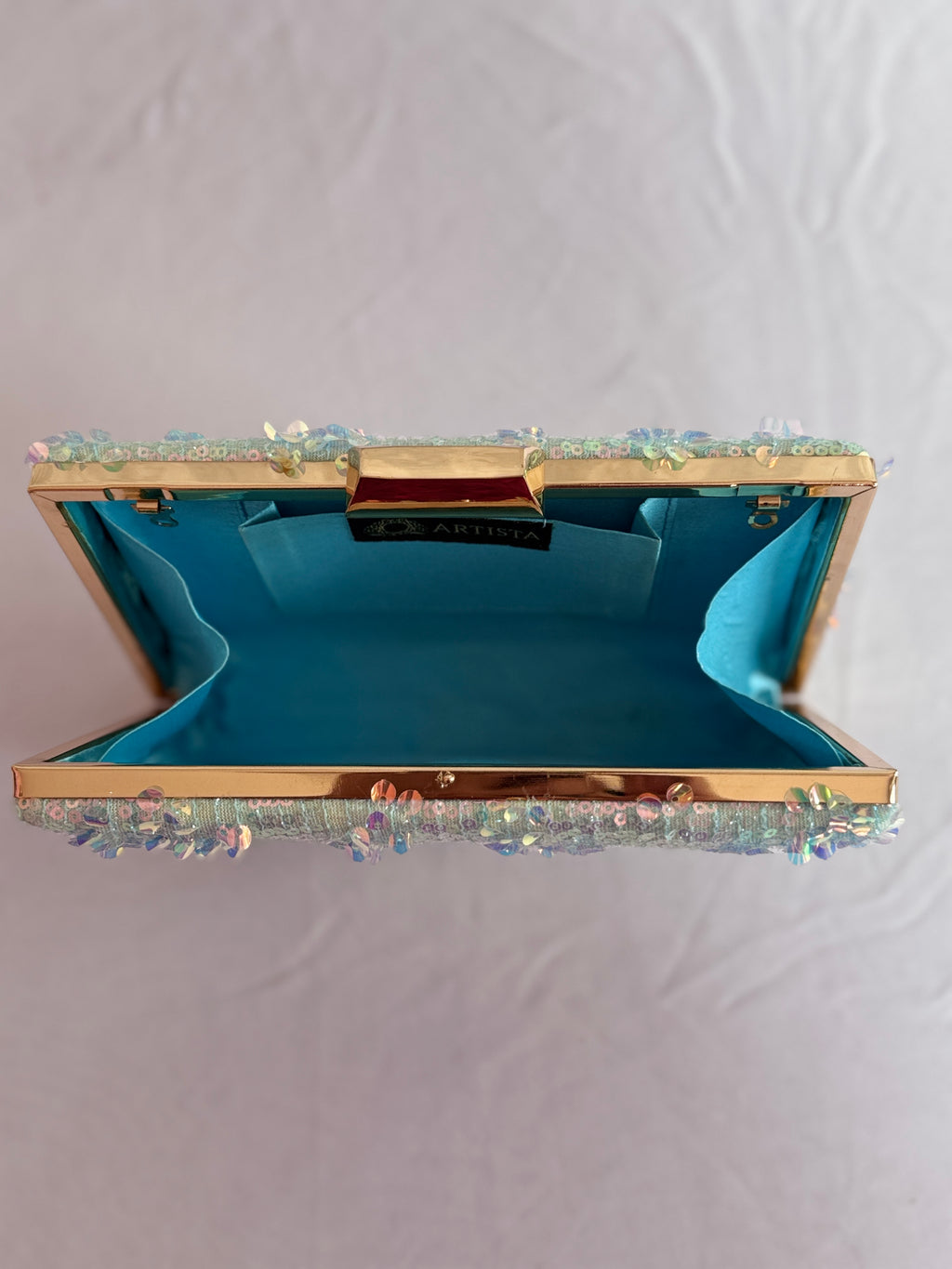 Aqua Sequins Casket Clutch