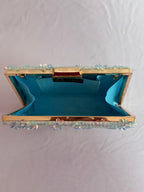Aqua Sequins Casket Clutch