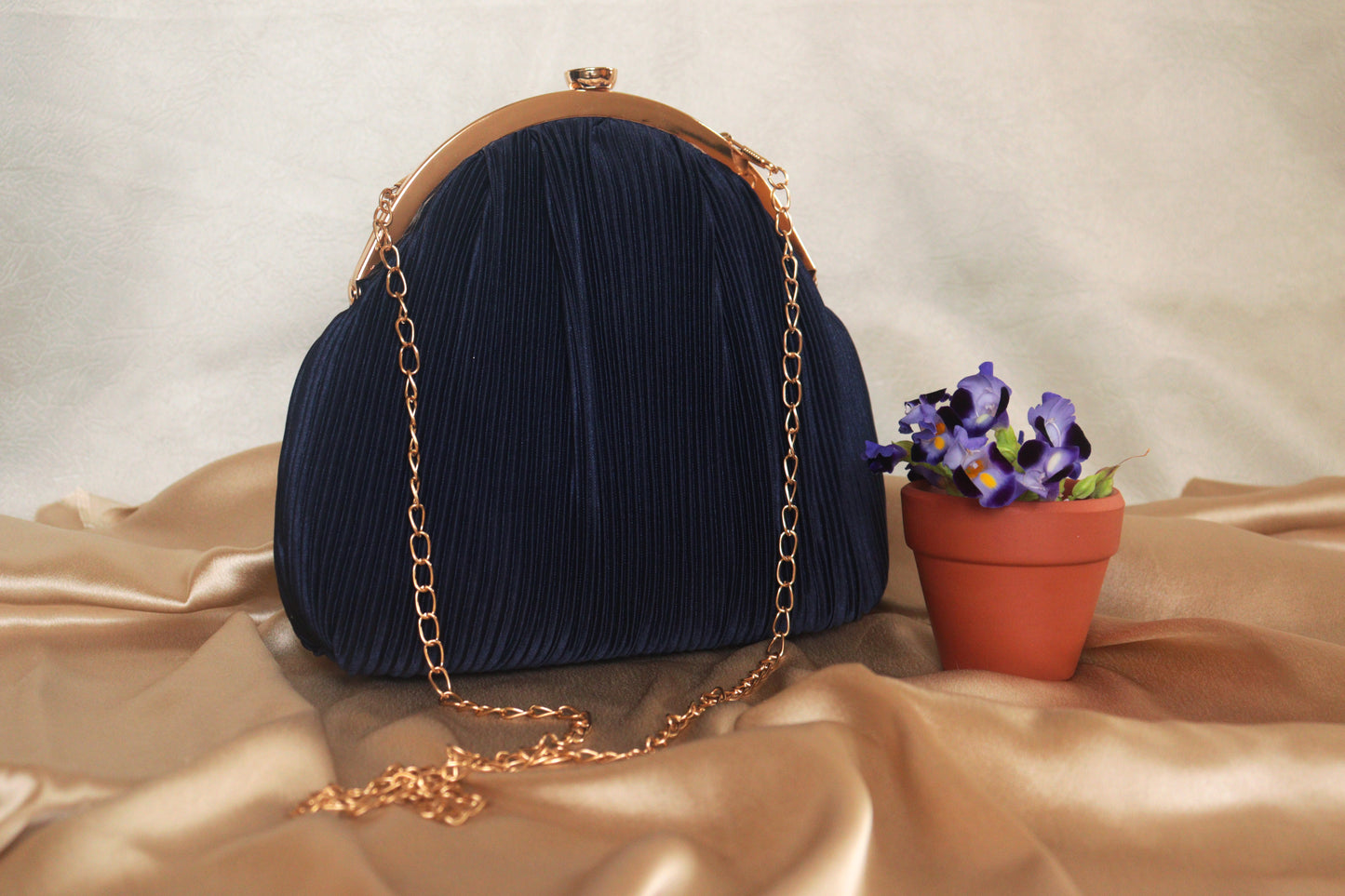 Navy Blue Pleated Purse