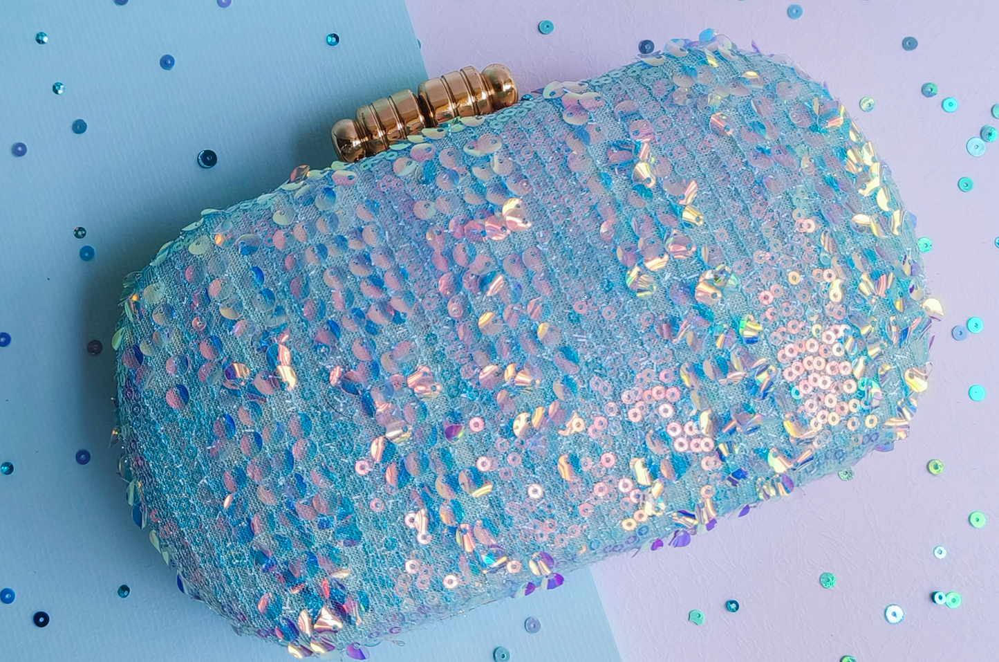 Aqua Sequins Box Clutch