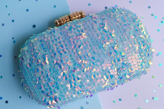 Aqua Sequins Box Clutch