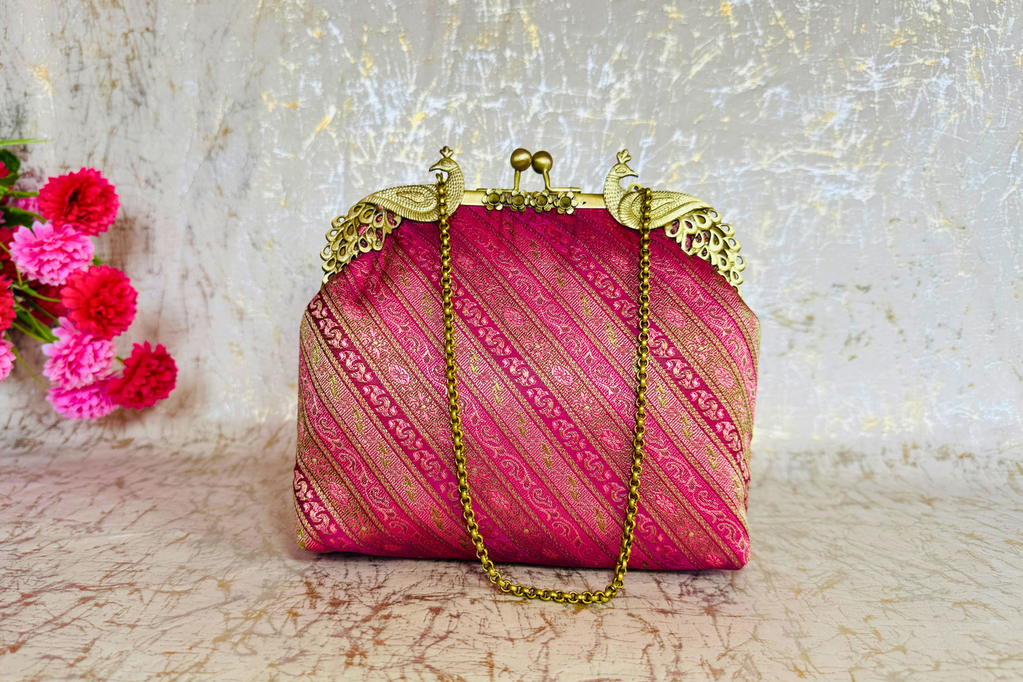Supreme Pink Banarasi Vintage Clutch