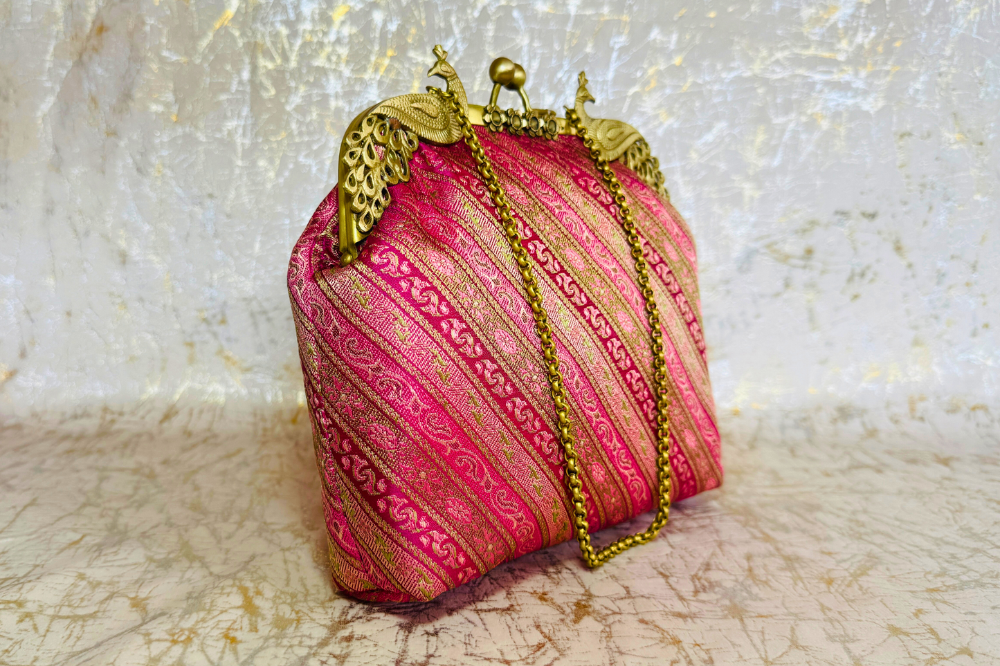Supreme Pink Banarasi Vintage Clutch
