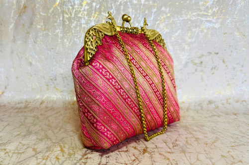 Supreme Pink Banarasi Vintage Clutch